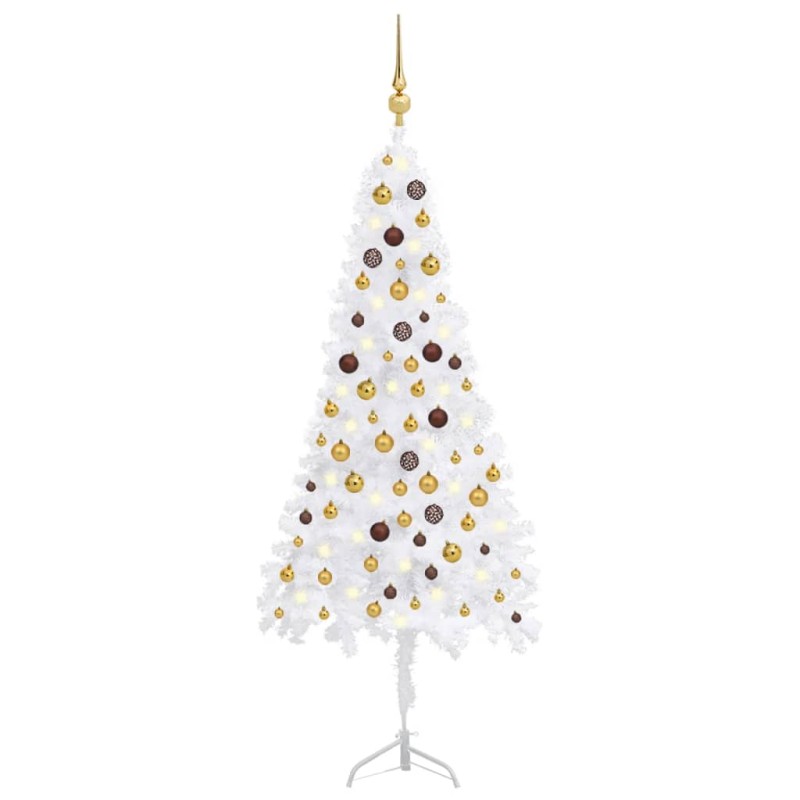 vidaXL Árbol de Navidad de esquina LED y bolas PVC blanco 180 cm vidaXL Árbol de Navidad de esquina LED y bolas PVC blanco 180 cm