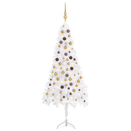 vidaXL Árbol de Navidad de esquina LED y bolas PVC blanco 180 cm