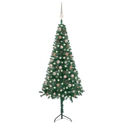 vidaXL Árbol de Navidad artificial de esquina LED y bolas verde 180 cm 