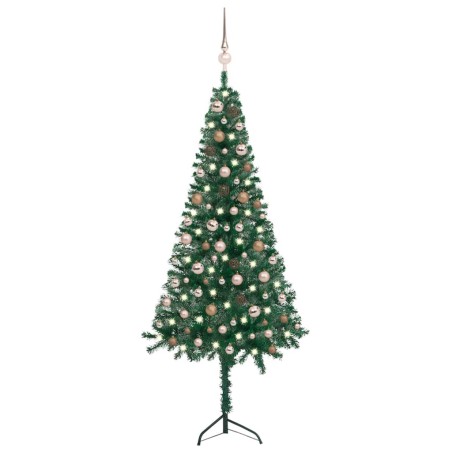 vidaXL Árbol de Navidad artificial de esquina LED y bolas verde 180 cm 