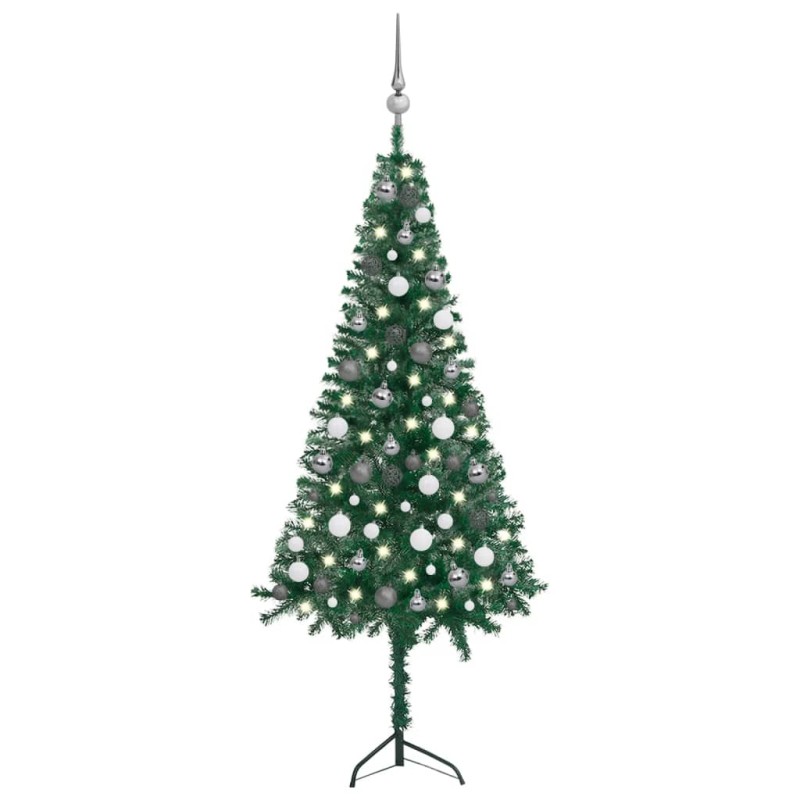 vidaXL Árbol de Navidad artificial de esquina LED y bolas verde 150 cm vidaXL Árbol de Navidad artificial de esquina LED y bolas verde 150 cm