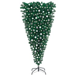 vidaXL Árbol de Navidad artificial invertido con luces y bolas 210 cm
