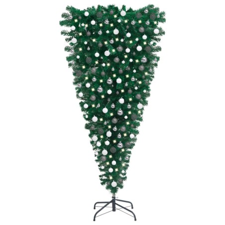 vidaXL Árbol de Navidad artificial invertido con luces y bolas 210 cm