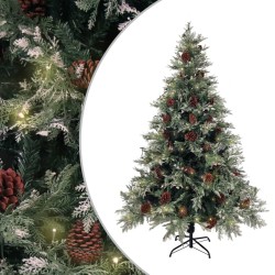 vidaXL Árbol de Navidad con luces y piñas PVC PE verde y blanco 150 cm