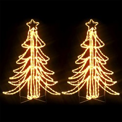 vidaXL Figura árbol Navidad plegable 2 pzas blanco cálido 87x87x93 cm
