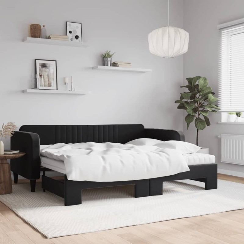 vidaXL Sofá cama nido con colchón terciopelo negro 90x200 cm vidaXL Sofá cama nido con colchón terciopelo negro 90x200 cm