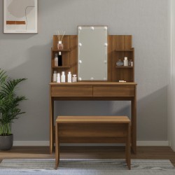 vidaXL Juego de tocador con LED madera contrachapada roble marrón