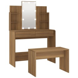 vidaXL Juego de tocador con LED madera contrachapada roble marrón