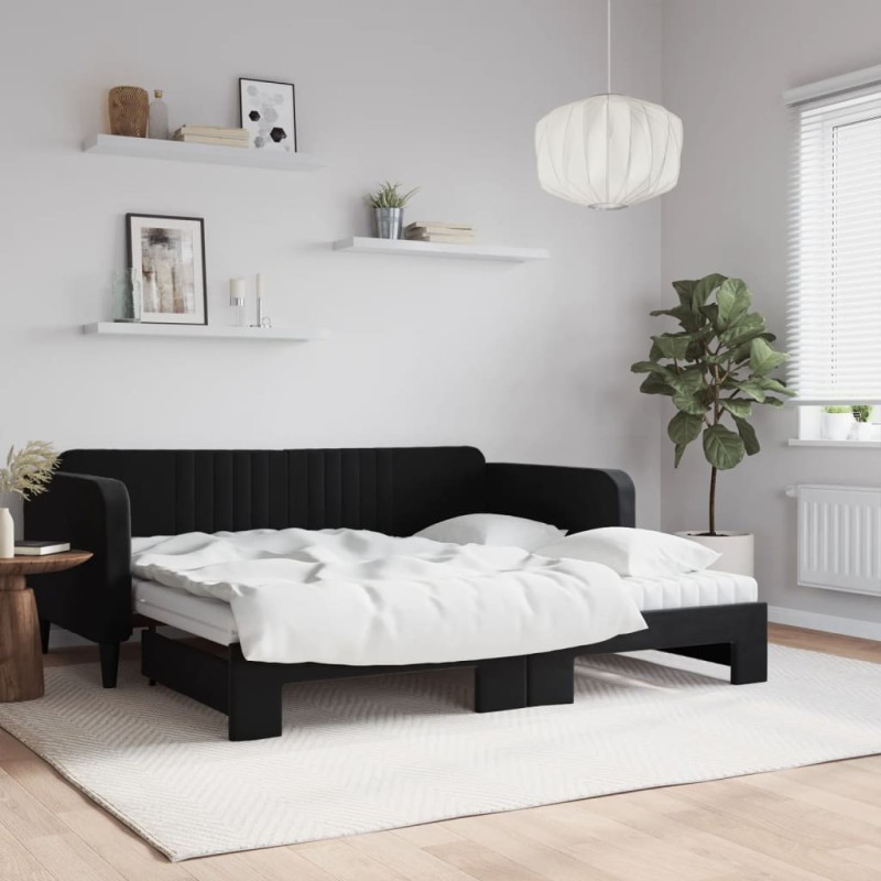 vidaXL Sofá cama nido con colchón terciopelo negro 90x190 cm vidaXL Sofá cama nido con colchón terciopelo negro 90x190 cm