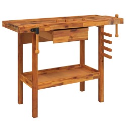 vidaXL Banco trabajo cajón y tornillos banco madera acacia 124x52x83cm