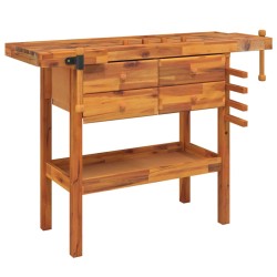 vidaXL Banco de trabajo cajones y tornillos banco acacia 124x52x83 cm