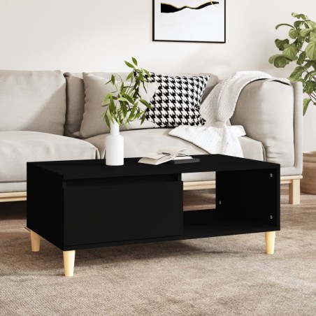 vidaXL Mesa de centro madera contrachapada negro 90x50x36,5 cm