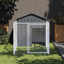  vidaXL Caseta perros con corral acero galvanizado gris 117x201x123 cm