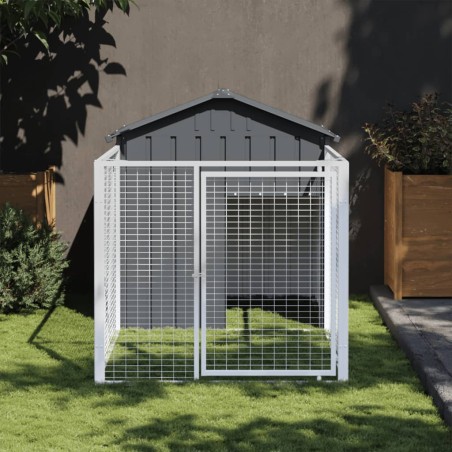  vidaXL Caseta perros con corral acero galvanizado gris 117x201x123 cm