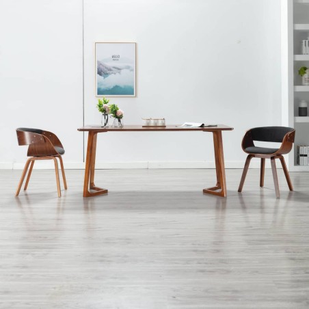 vidaXL Silla de comedor de madera curvada y tela gris