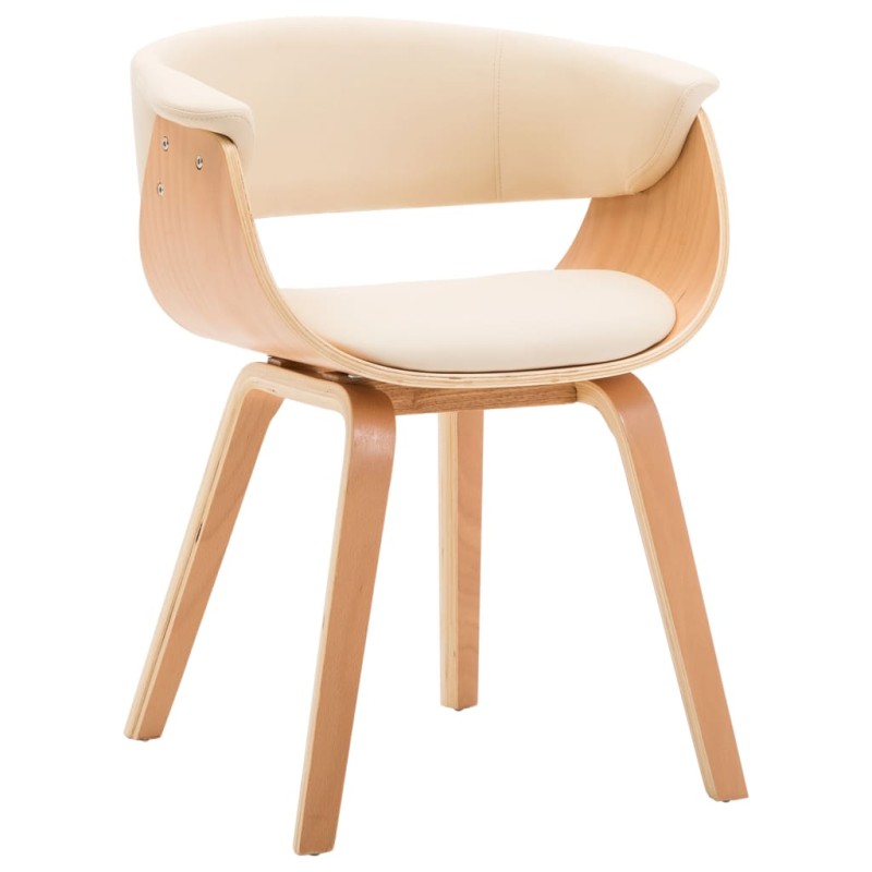 vidaXL Silla de comedor de madera curvada y cuero sintético crema