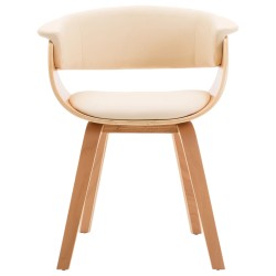 vidaXL Silla de comedor de madera curvada y cuero sintético crema