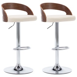 vidaXL Taburetes de cocina 2 uds cuero sintético madera curvada crema