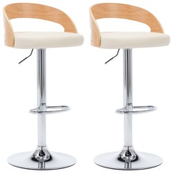 vidaXL Taburetes de cocina 2 uds cuero sintético madera curvada crema