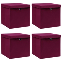 vidaXL Caja de almacenaje con tapas 4 uds tela rojo oscuro 32x32x32 cm