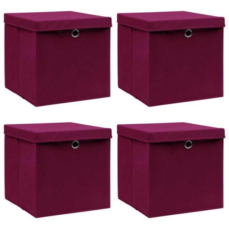 vidaXL Caja de almacenaje con tapas 4 uds tela rojo oscuro 32x32x32 cm vidaXL Caja de almacenaje con tapas 4 uds tela rojo oscuro 32x32x32 cm