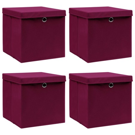 vidaXL Caja de almacenaje con tapas 4 uds tela rojo oscuro 32x32x32 cm
