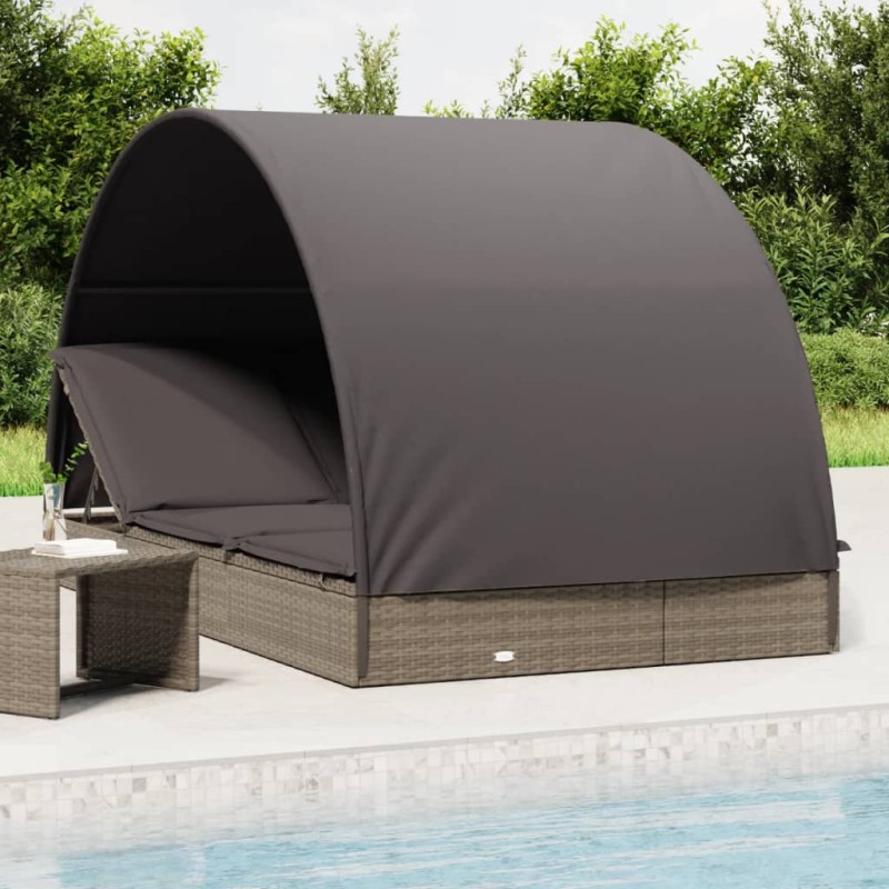 vidaXL Tumbona 2 personas toldo redondo ratán PE gris 211x112x140 cm vidaXL Tumbona 2 personas toldo redondo ratán PE gris 211x112x140 cm