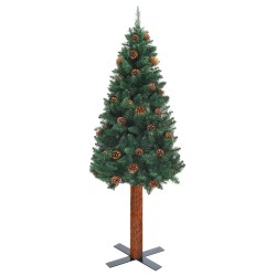 vidaXL Árbol de Navidad delgado madera auténtica y piñas PVC 210 cm