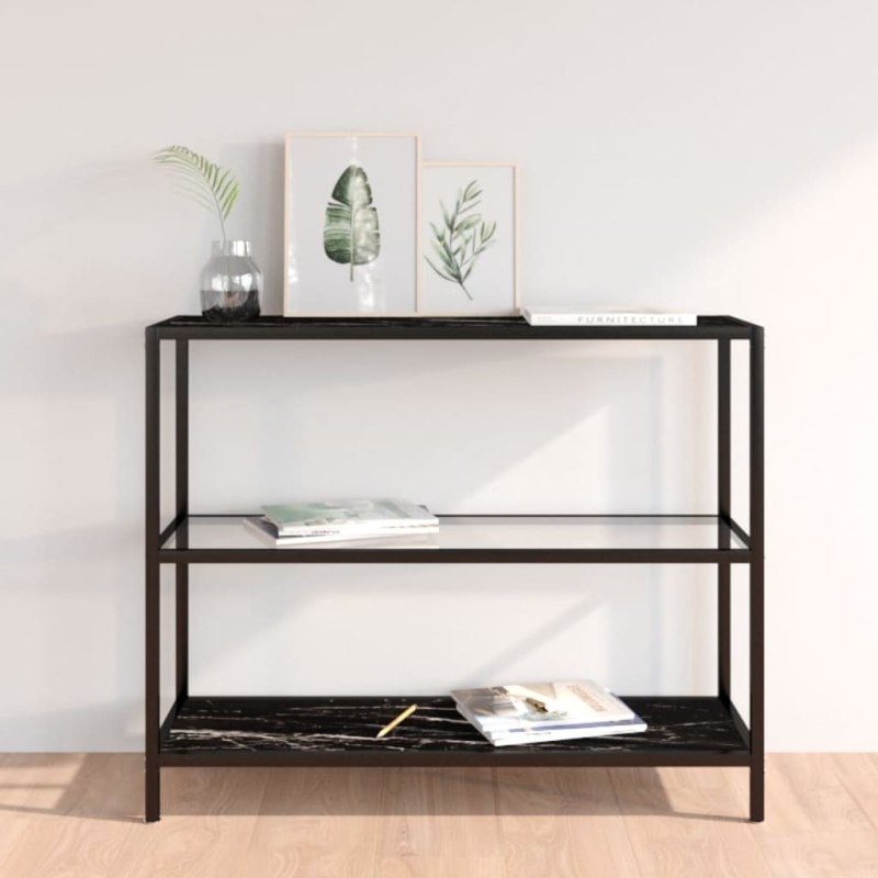 vidaXL Estante transparente y negro mármol vidrio templado 100x36x90cm vidaXL Estante transparente y negro mármol vidrio templado 100x36x90cm