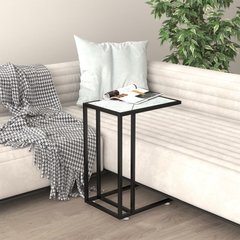 vidaXL Mesita ordenador vidrio transparente blanco mármol 50x35x65cm vidaXL Mesita ordenador vidrio transparente blanco mármol 50x35x65cm