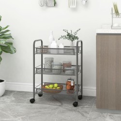 vidaXL Carrito de cocina 3 niveles hierro gris 46x26x64 cm