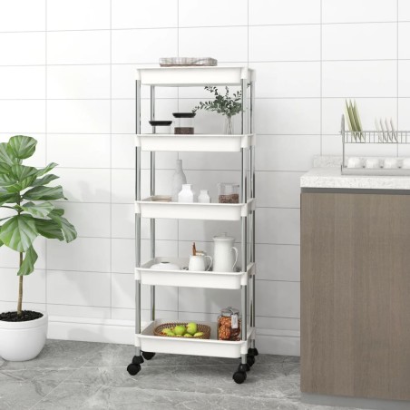 vidaXL Carrito de cocina 5 niveles hierro y ABS blanco 42x29x128 cm