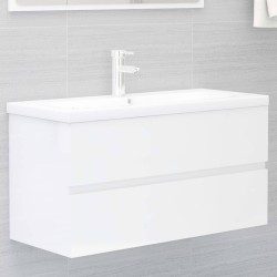 vidaXL Mueble de lavabo madera ingeniería blanco brillo 90x38,5x45 cm
