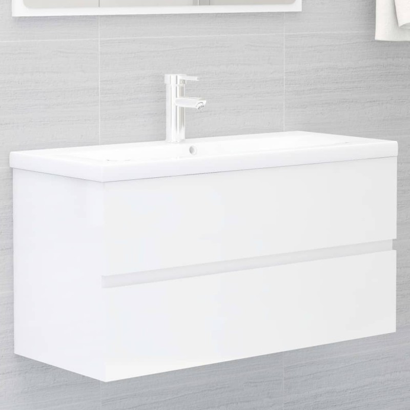 vidaXL Mueble de lavabo madera ingeniería blanco brillo 90x38,5x45 cm vidaXL Mueble de lavabo madera ingeniería blanco brillo 90x38,5x45 cm