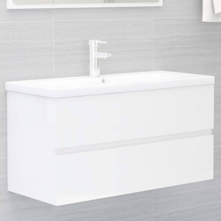 vidaXL Mueble de lavabo madera ingeniería blanco brillo 90x38,5x45 cm