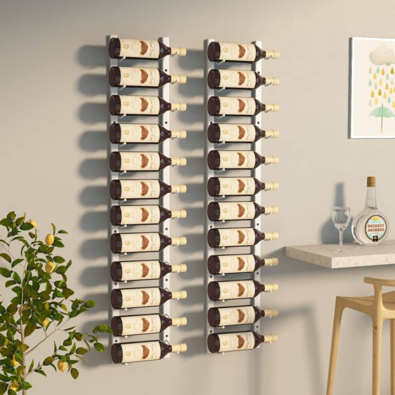 vidaXL Botellero de pared para 12 botellas 2 unidades hierro blanco vidaXL Botellero de pared para 12 botellas 2 unidades hierro blanco