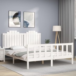 vidaXL Estructura de cama con cabecero madera maciza blanco 160x200 cm