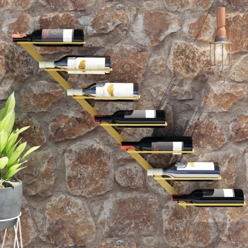 vidaXL Botellero de pared para 7 botellas de metal dorado vidaXL Botellero de pared para 7 botellas de metal dorado