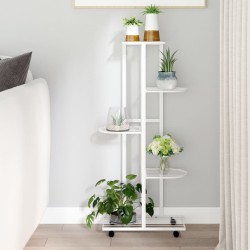 vidaXL Soporte para flores 5 alturas ruedas hierro blanco 44x23x100cm