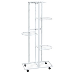 vidaXL Soporte para flores 5 alturas ruedas hierro blanco 44x23x100cm