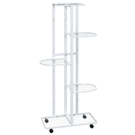 vidaXL Soporte para flores 5 alturas ruedas hierro blanco 44x23x100cm