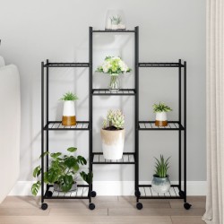 vidaXL Soporte para flores con ruedas hierro negro 83x25x100 cm