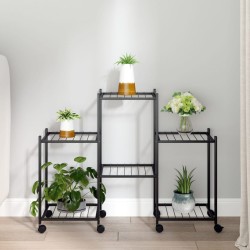 vidaXL Soporte para flores con ruedas hierro negro 83x25x63,5 cm