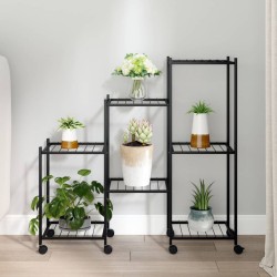 vidaXL Soporte para flores con ruedas hierro negro 83x25x83,5 cm