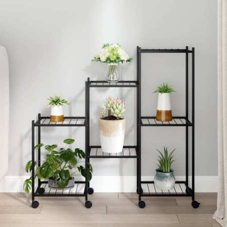 vidaXL Soporte para flores con ruedas hierro negro 83x25x83,5 cm