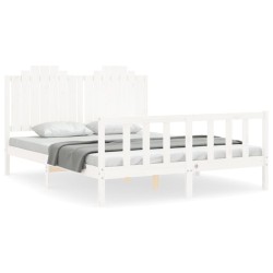 vidaXL Estructura de cama con cabecero madera maciza blanco 160x200 cm