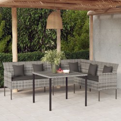 vidaXL Sofá de jardín en forma de L con cojines ratán sintético gris