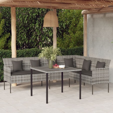 vidaXL Sofá de jardín en forma de L con cojines ratán sintético gris