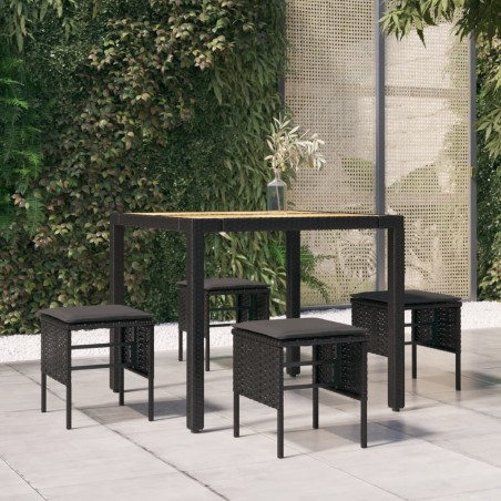 vidaXL Taburetes de jardín 4 uds con cojines ratán sintético negro