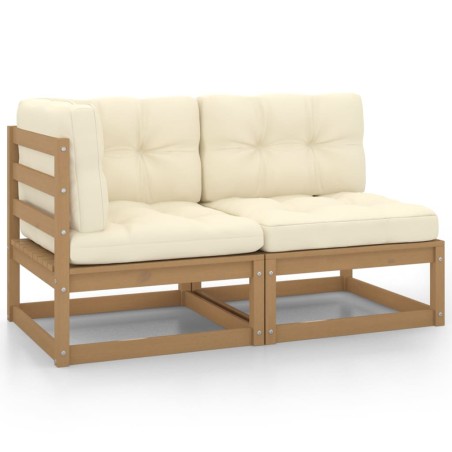 vidaXL Set de muebles de jardín 2 pzas cojines madera pino marrón miel